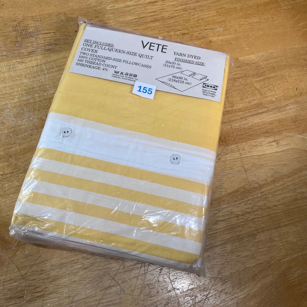 IKEA Vete Duvet Cover Set Full/Queen Yellow White Striped Vtg 100% Cotton